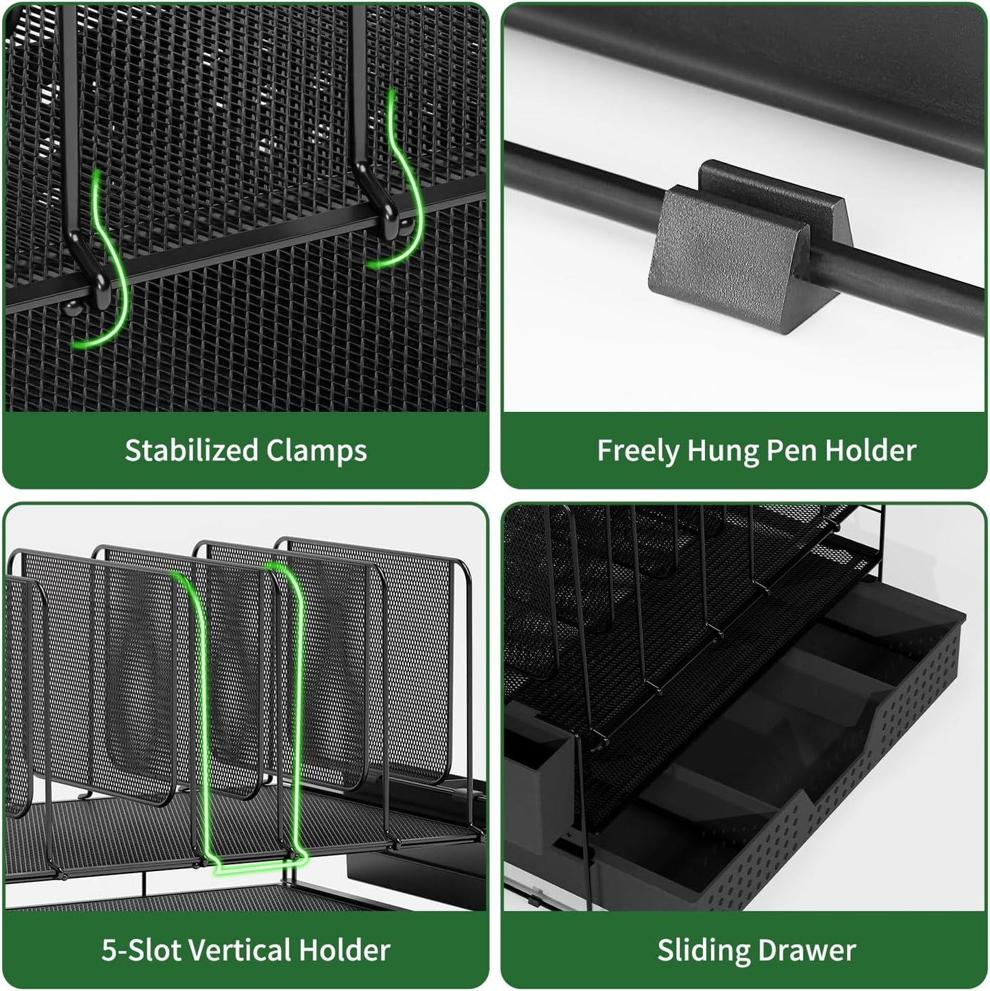 Desk Organizer, Office Organization with Vertical File Holder, File Organizer with Drawer and Pen Holder, Desk Accessories and Workspace Organizers for Home Office (Black)