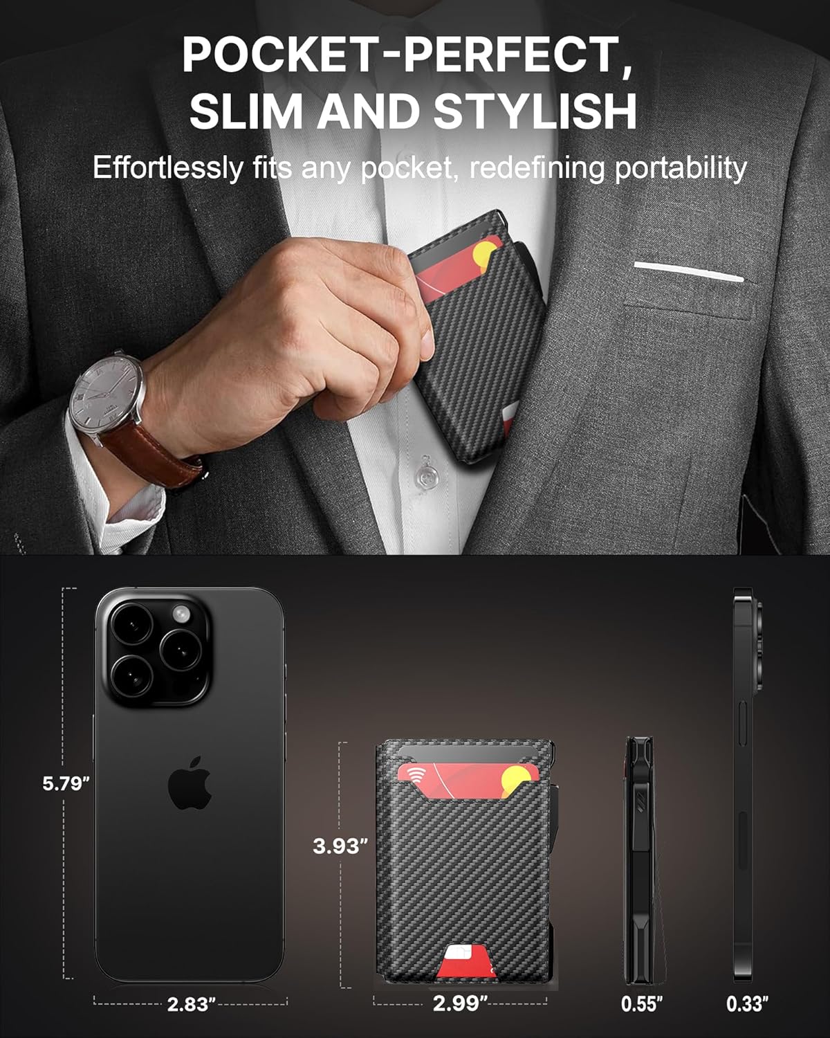 typecase Smart Wallet for Men: Metal Rfid Blocking Card Case, Ultra-Slim Bifold Wallet, Magnetic Card Holder, 9-13 Cards Capacitiy, Smart Popup Wallet for Men with Money Clip - Carbon Fiber