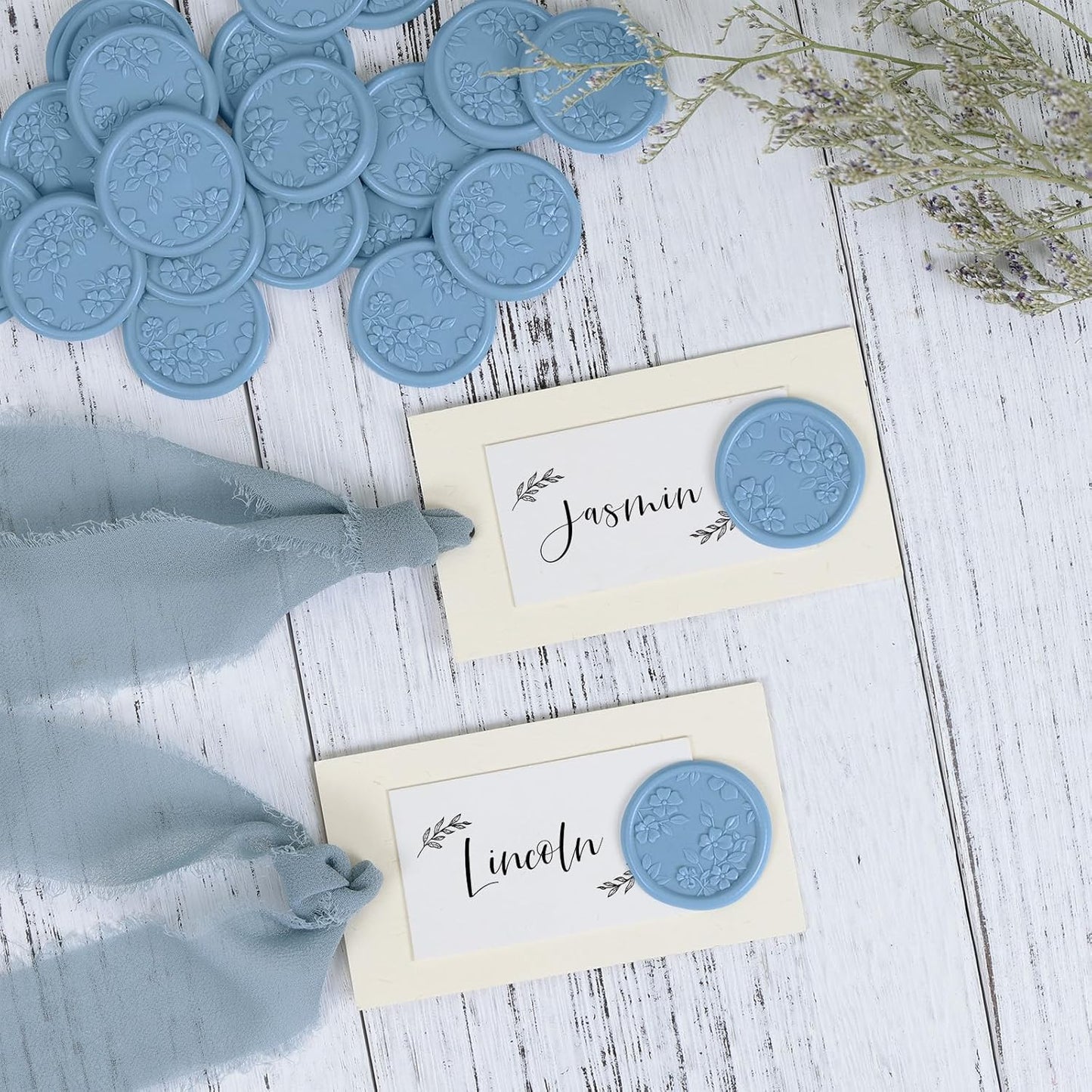 UNIQOOO Wax Seal Stickers - 3D Begonia Wedding Invitation Envelope Botanical Seal Stickers, 50 Pcs Self- Adhesive Dusty Blue Stickers, Perfect for Invitation, Christmas, Gift Wrapping, Party