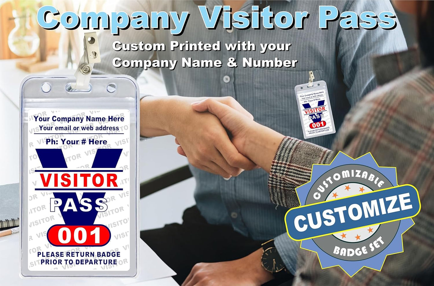 Visitor Pass Badges - PVC Plastic (Custom Printed with Your Company INFO) Available in 12, 36, 60 and 108 Piece Sets. Made in The U.S.A.