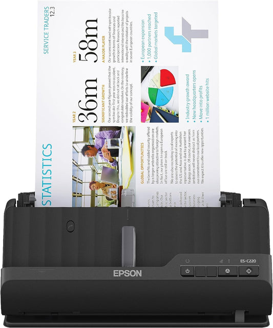 Epson Workforce ES-C220 Compact Desktop Document Scanner with 2-Sided Scanning and Auto Document Feeder (ADF) for PC and Mac