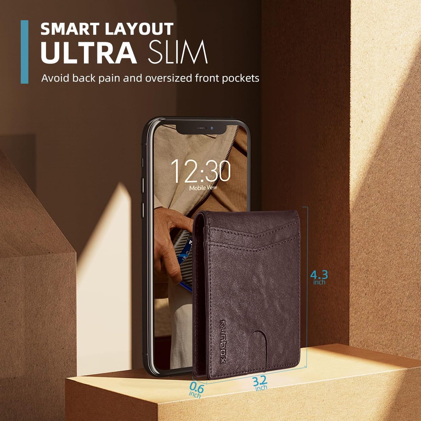 RUNBOX Wallet for Men Slim Rfid Leather 2 ID Window With Gift Box