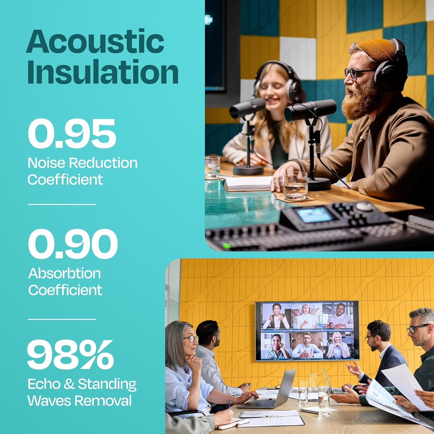 Acoustic Panels 12-Pack Soundproof Wall Panels 12"x12"x0.4" Decorative Sound Dampening for your Home, Office, Studio, Bedroom & More with Unique ModuArc Carving [Yellow Orange Gold]