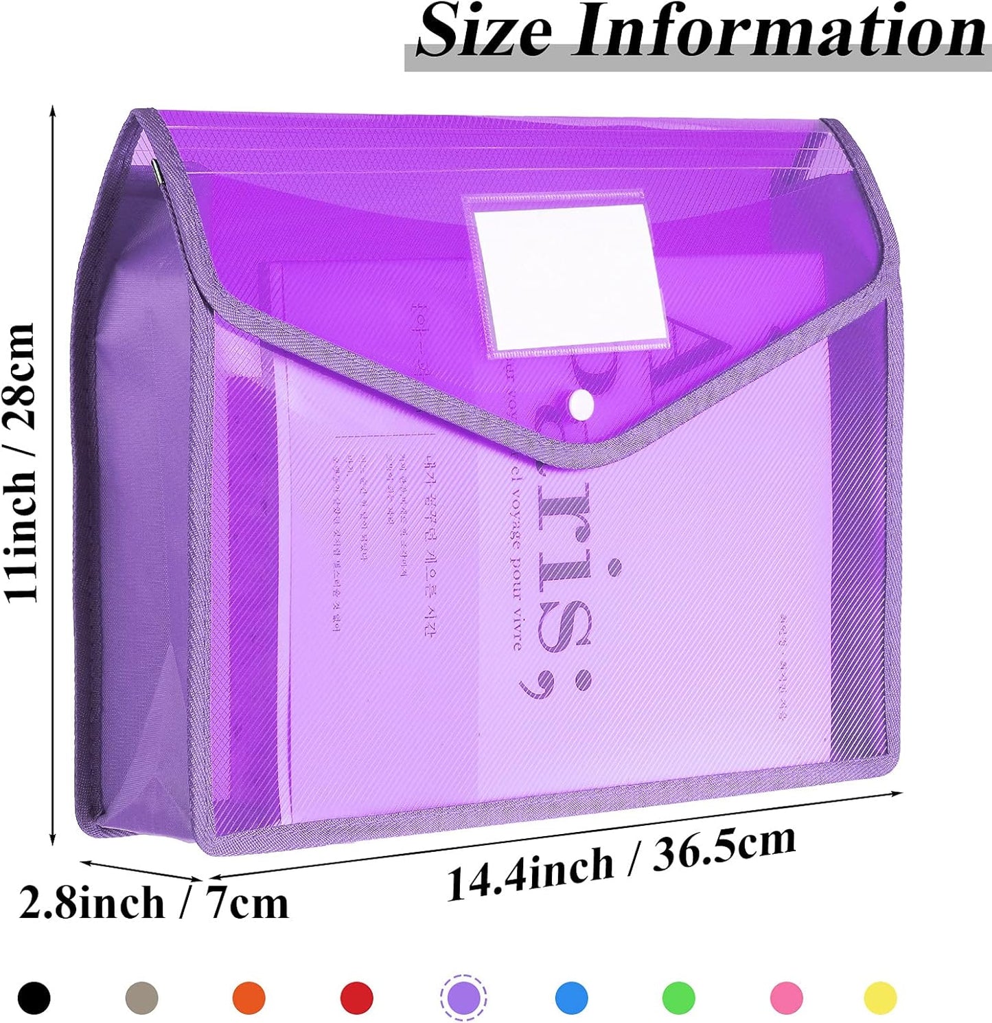 10 Pieces Plastic File Folders Envelope Expanding File Wallet Organizer Documents Folder with Snap Closure and Pocket B4 Waterproof Transparent Pouch for School Office(Multicolored,Horizontal)