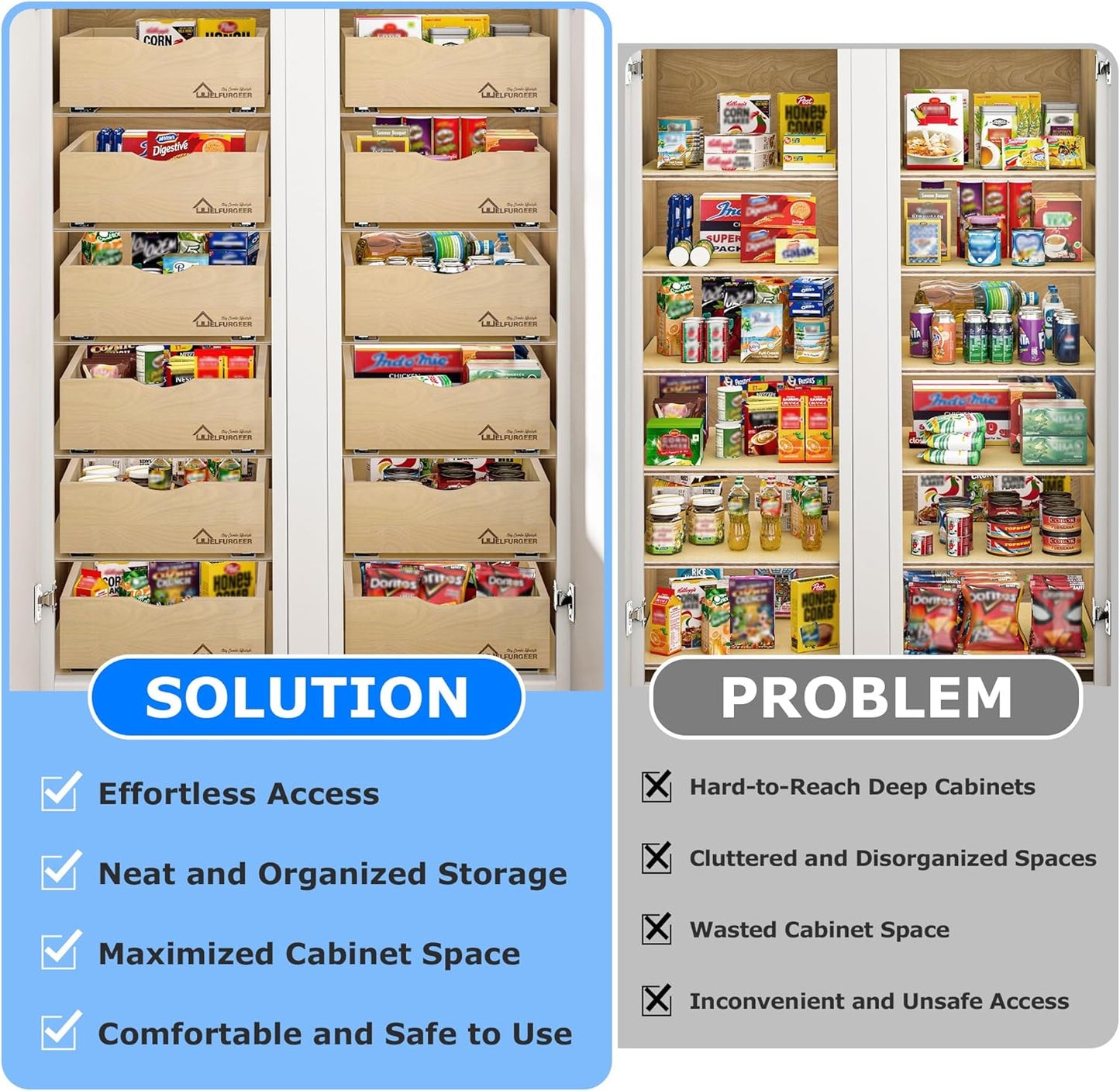 WelFurGeer Soft Close Pull Out Drawers for Kitchen Cabinets, 26" W x 22" D Pull Out Cabinet Organizer, Cabinet Drawers Slide Out, Slide Out Drawers for Kitchen Cabinets, Cabinet Pull Out Shelves