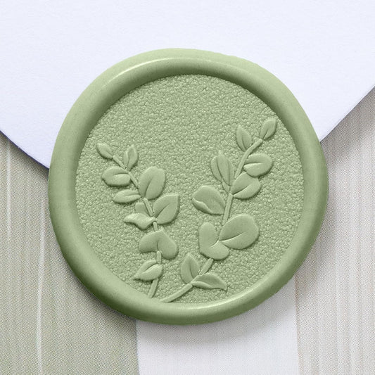 UNIQOOO Wax Seal Stickers - Eucalyptus Leaves Wedding Invitation Envelope Botanical Seal Stickers, 50 Pcs Self- Adhesive Sage Green Stickers, Perfect for Invitation, Christmas, Gift Wrapping, Party