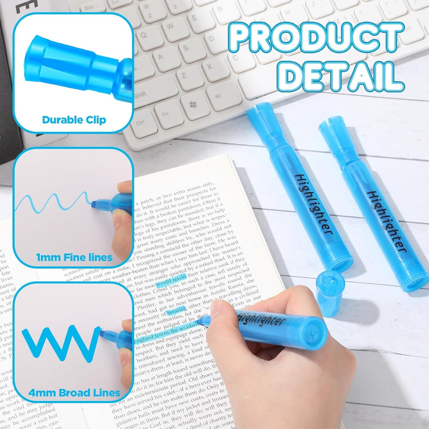 Qilery 72 Pack Highlighters Bulk, Tank Style Chisel Tip Highlighters Markers Quick Drying for Kids and Adult Coloring, Classroom Home Office School Supplies (Blue)