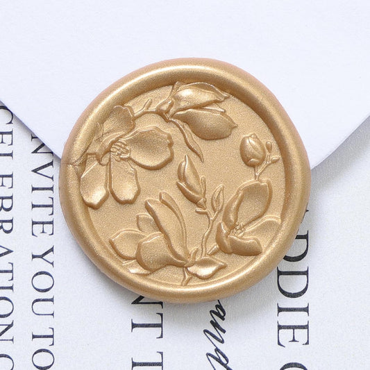 UNIQOOO Wax Seal Stickers - 3D Magnolia Wedding Invitation Envelope Botanical Seal Stickers, 50 Pcs Self- Adhesive Light Gold Stickers, Perfect for Invitation, Christmas, Gift Wrapping, Party