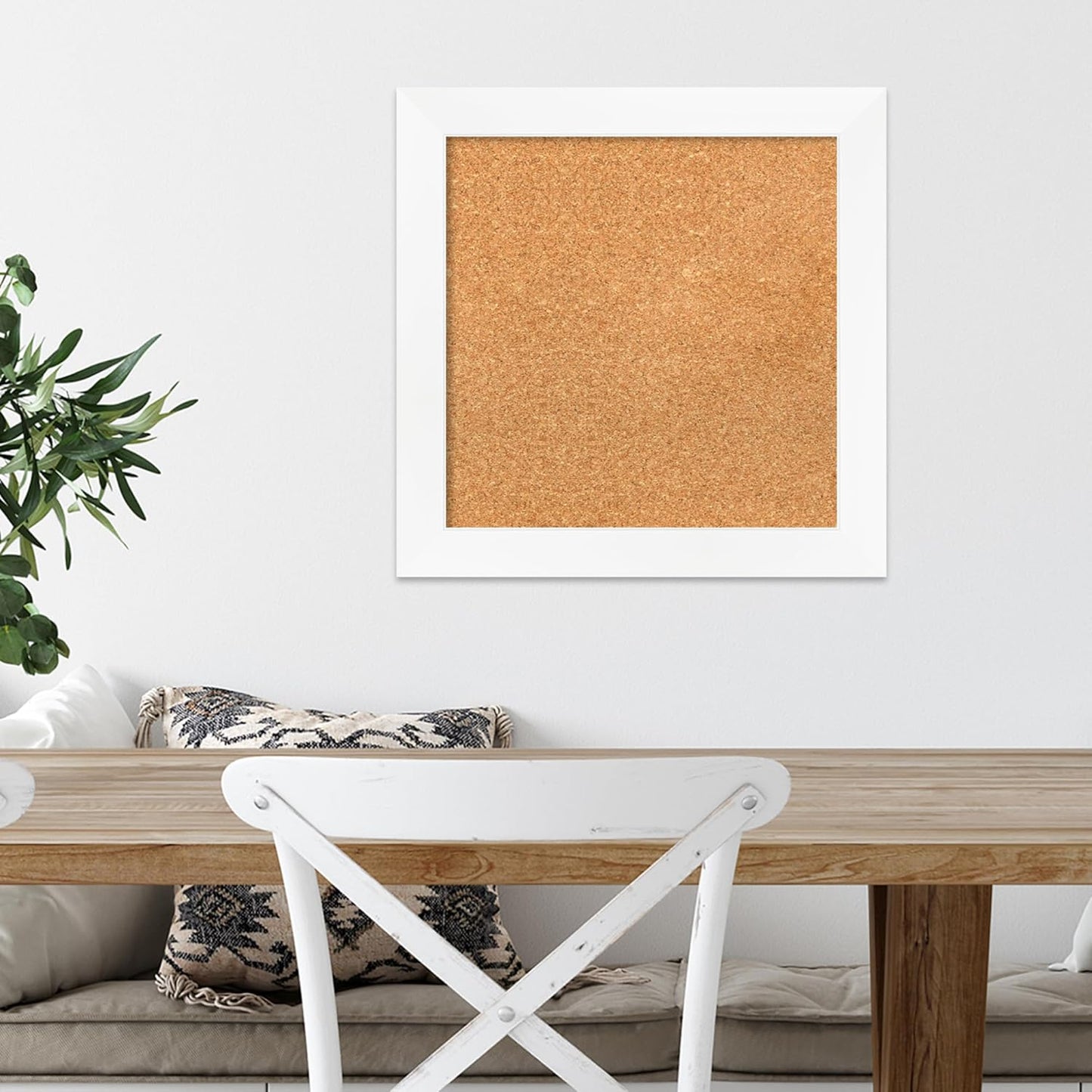 Amanti Art Natural Cork Board for Wall, 19x19 Vision Board with White Frame, Small Corkboard Office Decor for Home Organization, Modern Corkboard Pinboard to Display Items for Home Organization in