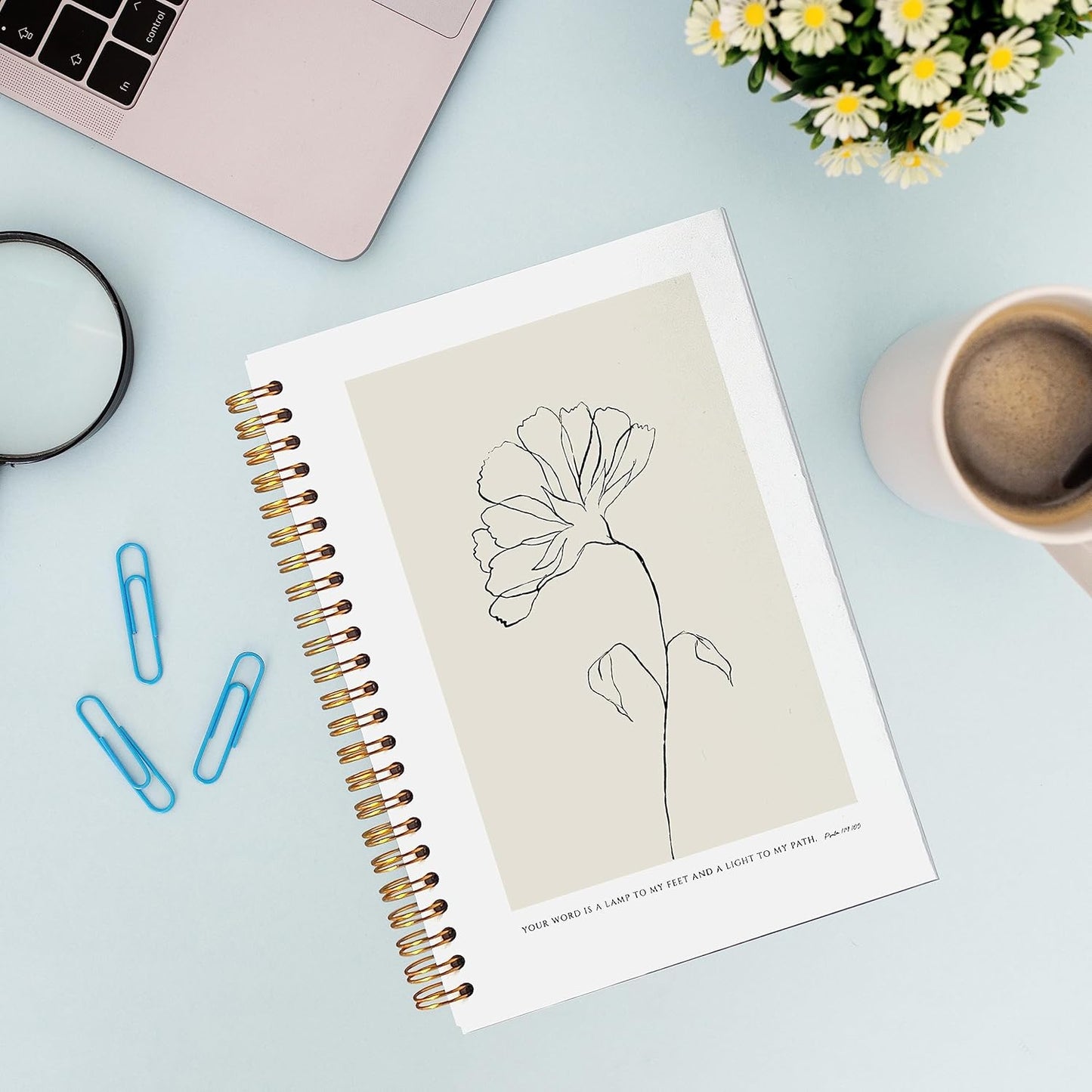 VNWEK Bible Scripture PSALM 119:105 Your Word Is a Lamp to My Feet Boho Botanical Leaf Spiral Notebook Journal 5.5 x 8.3 inches,Christian Lined Hardcover Spiral Notebook,Christian Gifts