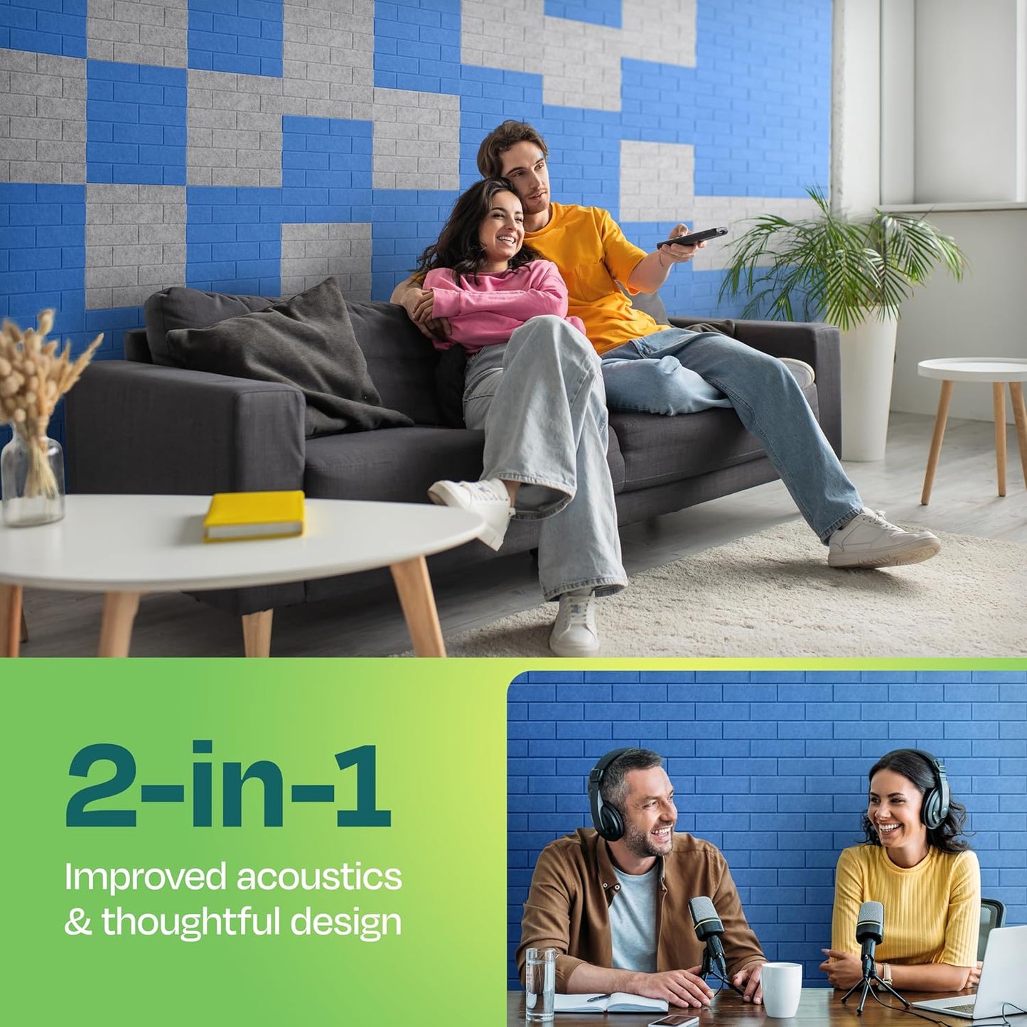 Acoustic Panels 18-Pack Soundproof Wall Panels 12"X12"X0.4" Brick Style Sound Panels Premium Sound Dampening Panels Easy Self Adhesive Installation - [Grand Blue]