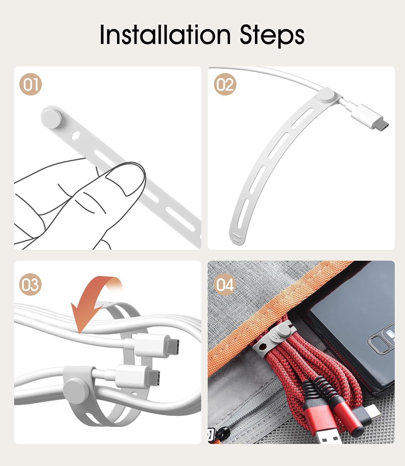 20Pcs Nearockle Silicone Cable Ties, 5.12 Inch Adjustable Cord Organizer Reusable Zip Ties for Charging Cords Earphone Computer Wire, Office Desk Cable Management Travel Accessories(White)