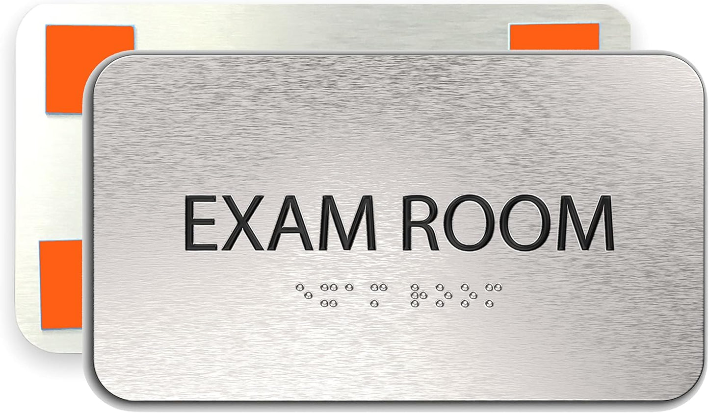ADASigns Exam Room Sign 7" W x 4" H - Durable Brushed Aluminum with Grade 2 Braille - Easy Installation with Strong Double Sided Tape - ADA Compliant Medical Office Door Signs for Businesses & Offices
