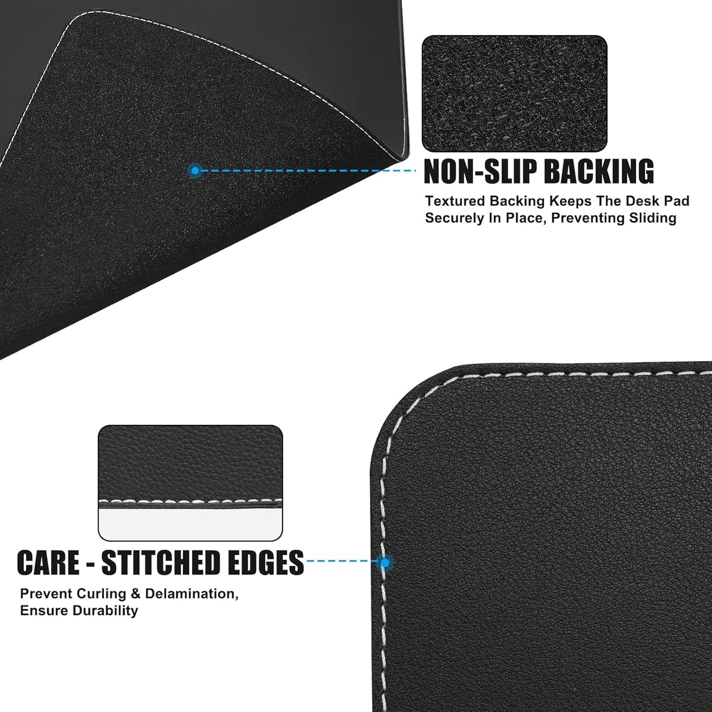 Desk Mat with Lip & Reinforced Stitched Edge|Non-Slip Waterproof PU Leather Desk Pad|Ergonomic Keyboard Mouse Pad with Edge Protector|for Office, Home, Study(28.74" x 16.73",Black)