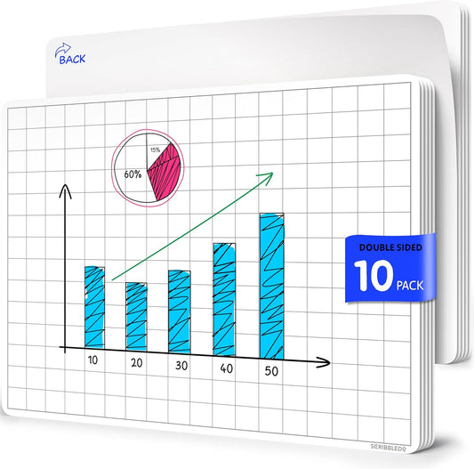 SCRIBBLEDO Large Grid Dry Erase Sheets 11”x14” Math Practice Small White Board Sheets Math Manipulatives Quad Graph Whiteboard Sheets Math Supplies Homeschool Teacher Students Classroom Pack of 10