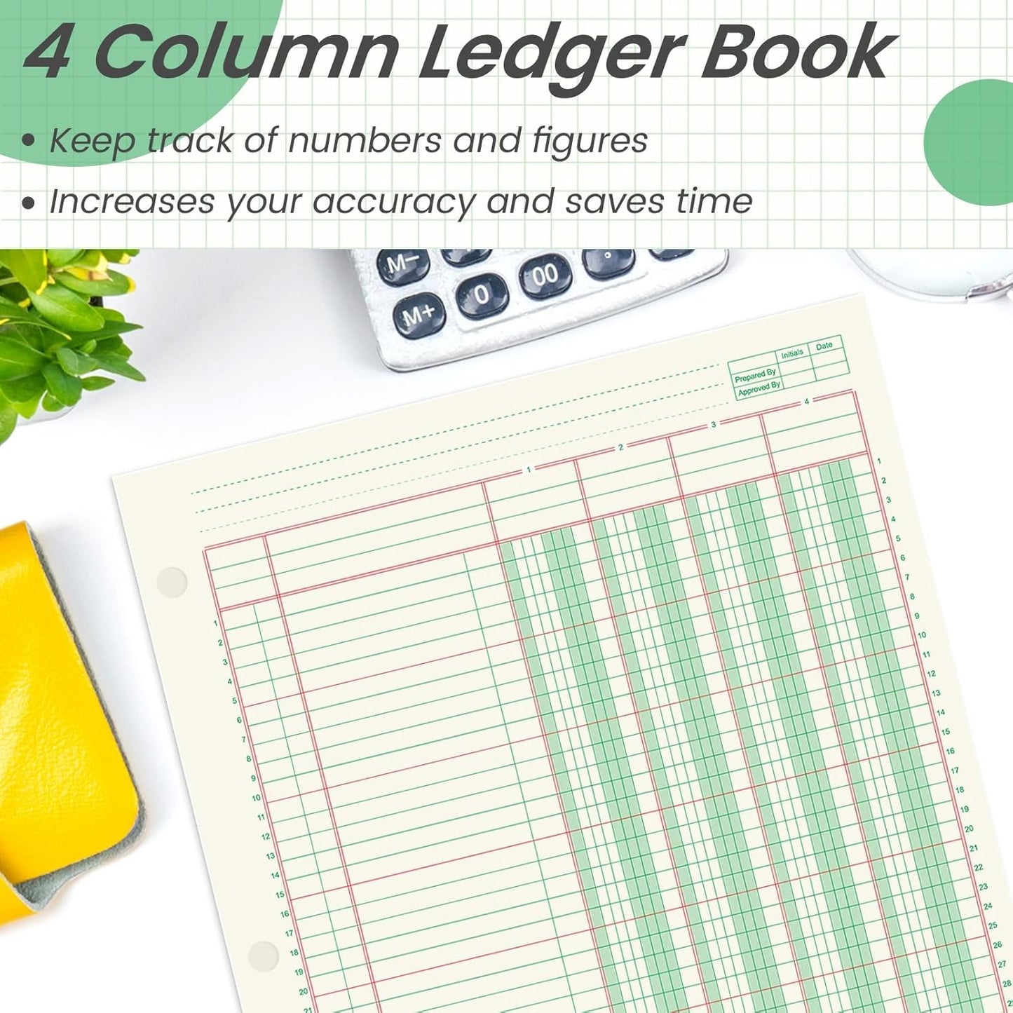 gisgfim 2 Pads 100 Sheets Columnar Analysis Pad 3 Hole Punch Accounting Ledger Book 8-1/2 x 11 Ledger Paper Pad Double Page Format Columnar Pads for Business Bookkeeping & Data(4 Column Ledger)