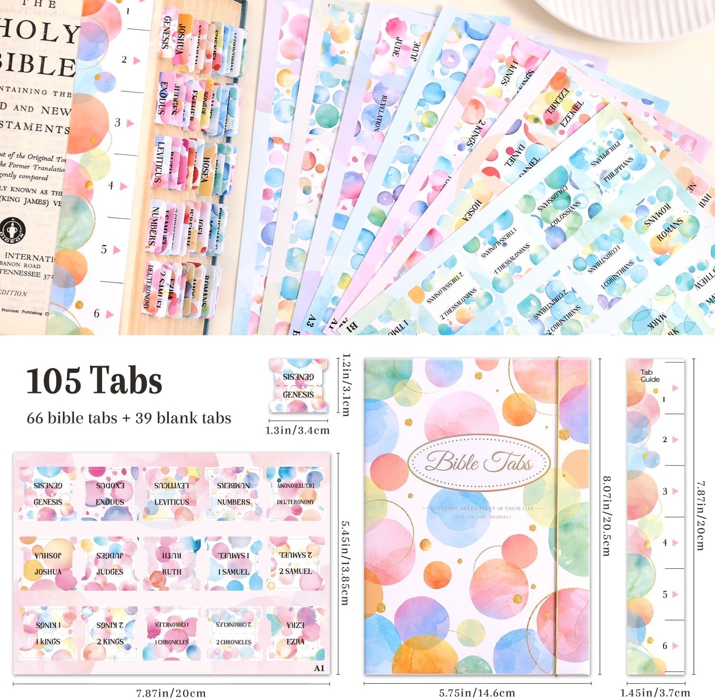 Bible Tabs for Women, 66 Large Print Laminated Bibles Chapters Index Tabs and 39 Blank Dividers Sticky Labels, Cute Beauty Bubble Bible Study Supplies, Journaling Accessories, Christian Gifts for Men