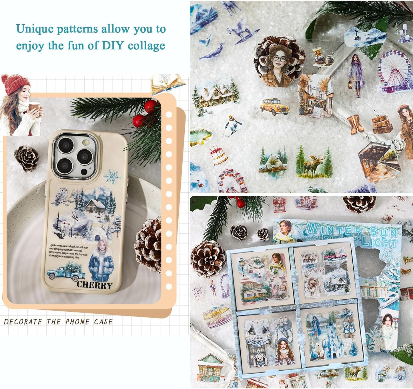 100 Sheets Retro Junk Journal Stickers - Transparent PET Decorative Girls People Flowers Stickers for Journaling Bullet Album Scrapbook Diary Planner Gift DIY Craft Laptop Phone Case