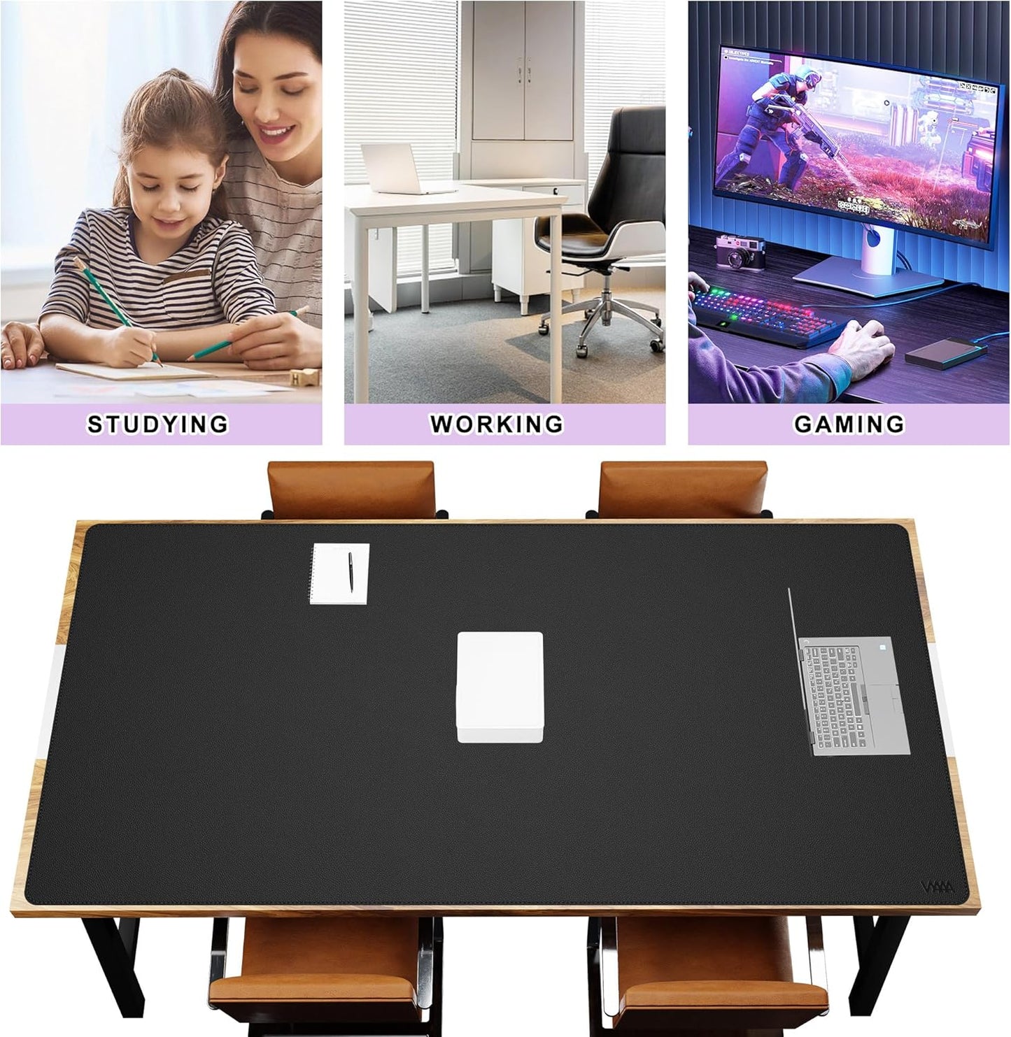 Vyaaa 78.7"x39.3" PU Leather Large Desk Mat (Black) - XXL Extended Mouse pad, Office Desk Protector, Non-Slip Computer Desk pad for Office, Gaming, Home