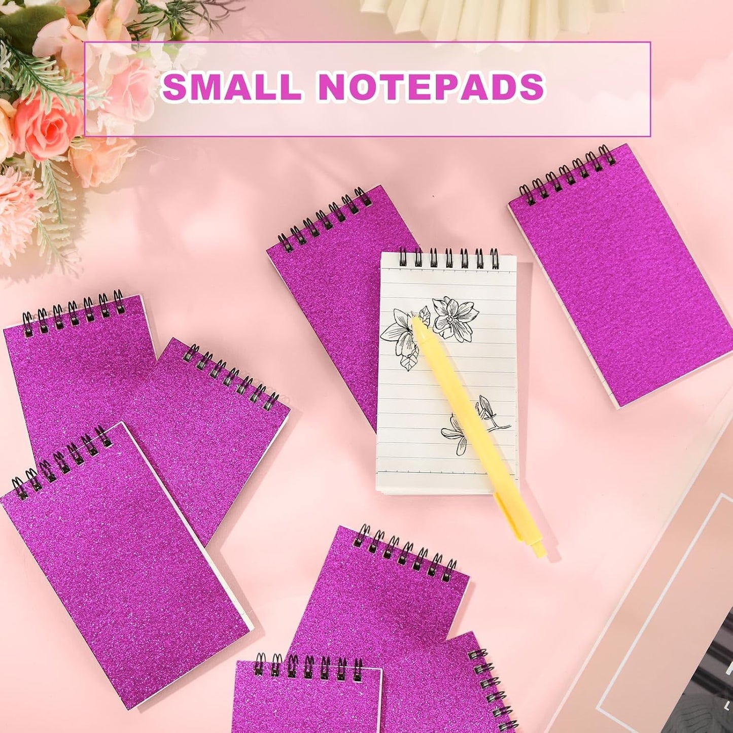Tenceur 6 Pcs Pocket Notebook Bulk Small 3x5 Inch Spiral Notepads Mini Top Bound Notebook with Lined 120 Pages Ruled Memo Pads for Office College Nurse Essentials Back to School Gift (Glitter Hot Pink)