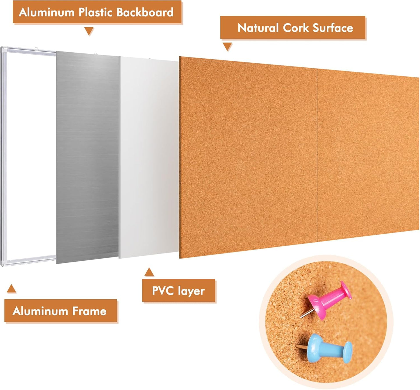 maxtek Large Cork Board 72 x 48 in, Bulletin Board for Walls, 6'x 4' Extra Aluminum Framed Corkboard, Foldable Wall Mounted Back to School Pin Memo Notice Cork Board for Office, Home Wall Display
