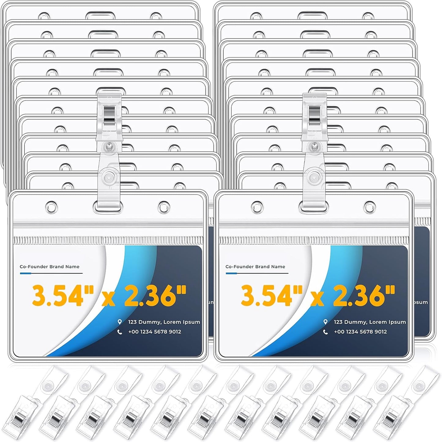 Zonon 150 Sets Name Badge Holders with Clip Clear on Name Tag Waterproof PVC ID Transparent Badge Holder with Resealable Zipper Seal Metal for Teacher Student Worker(Crystal Clip)