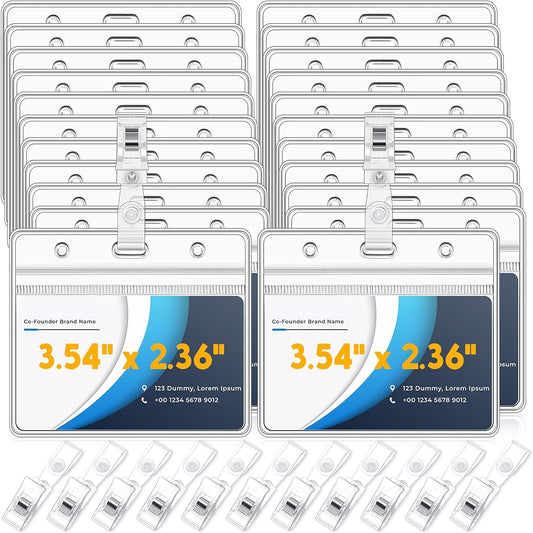 Zonon 150 Sets Name Badge Holders with Clip Clear on Name Tag Waterproof PVC ID Transparent Badge Holder with Resealable Zipper Seal Metal for Teacher Student Worker(Crystal Clip)