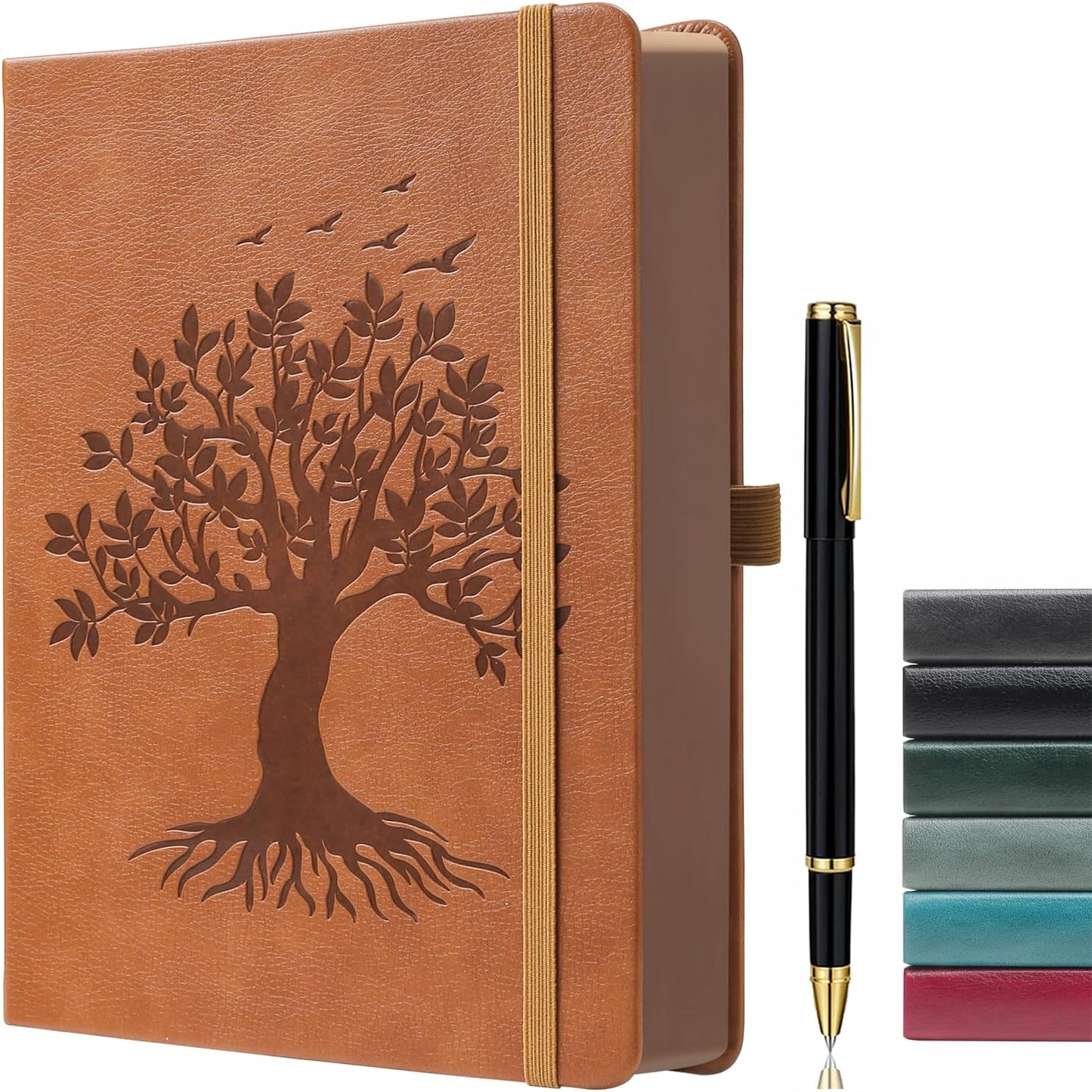 ZXHQ A4 360 Pages Lined Journaling Notebooks with Pen, Journals for Women Men Writing Notebook, Brown Edge, Hardcover, A4 Size 8.5'' x11'' Brown