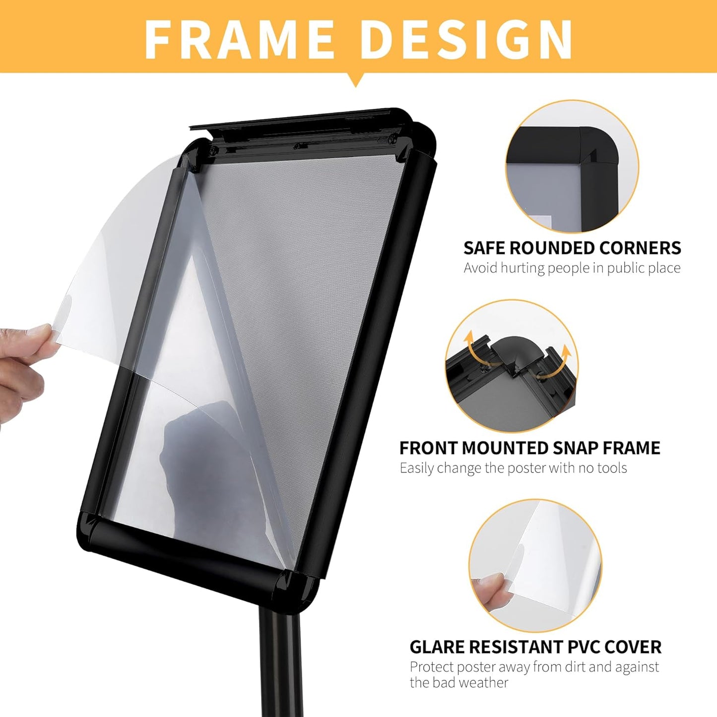 2 Pack Sign Holder Stand 8.5 x 11, With 3-Prong-Base & Round Base, Poster Stand Aluminum Snap Open Frame for A4 Size Outdoor Indoor Sign Stand, Height Adjustable-Black