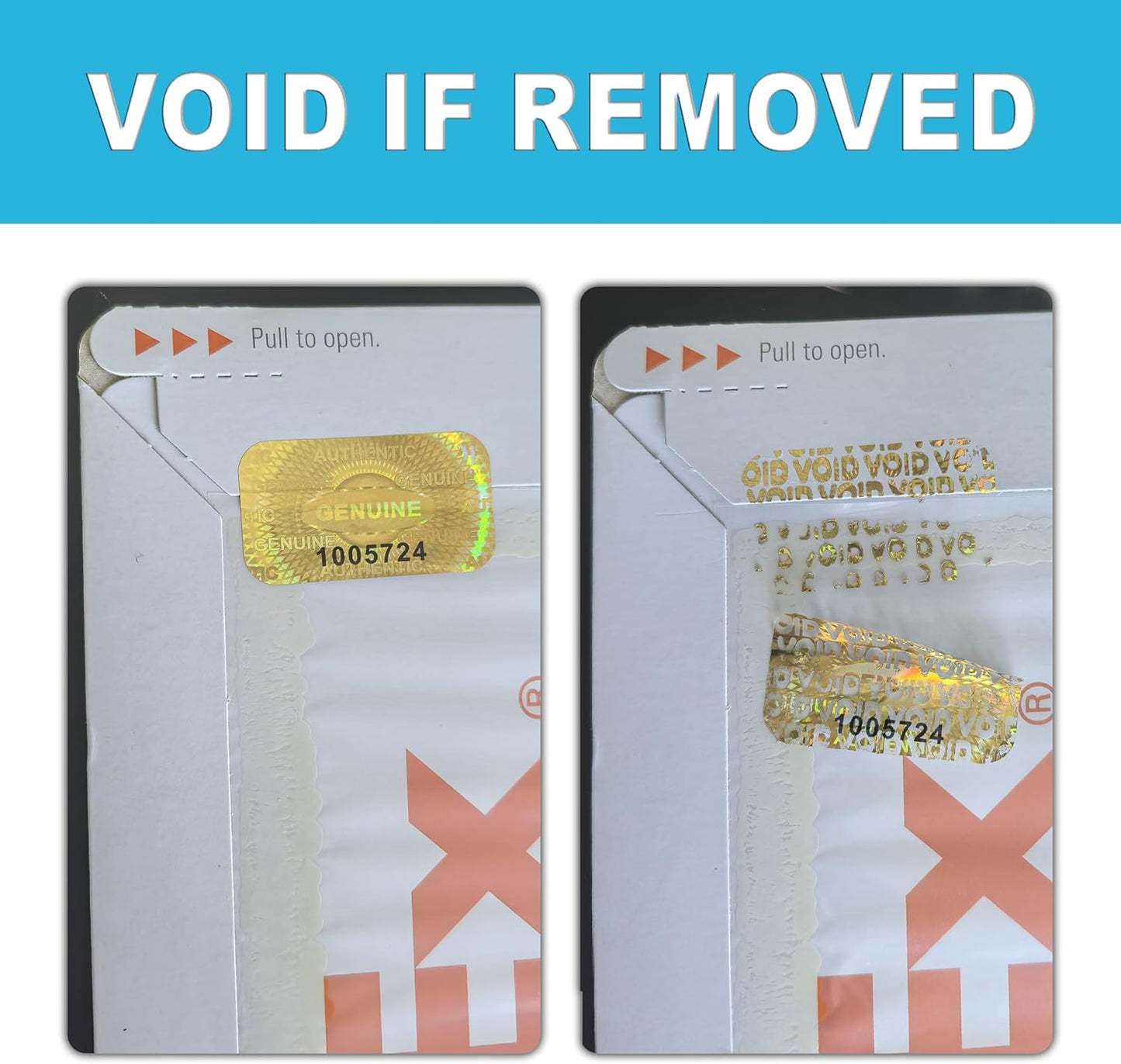 5200 pcs Hologram Tamper Proof Sticker, Security Tamper evident Label, Genuine Authentic Warranty Void Seal Labels with Unique Serial Number (1.2X0.68 inch,Glod)