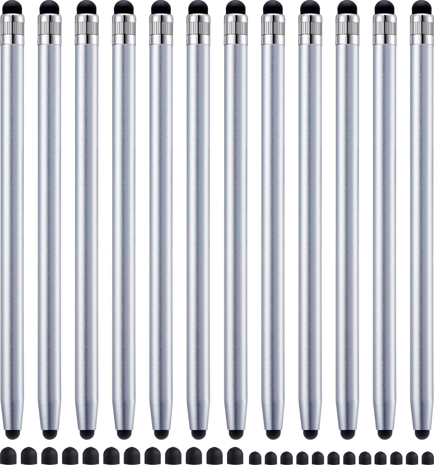 LINFANC 12Pcs Silver Stylus Pen for Touchscreen, 2-in-1 High Precision & Sensitivity Stylus Pen for iPhone/iPad/Android Smartphones and Tablets Compatible with All Touch Screens