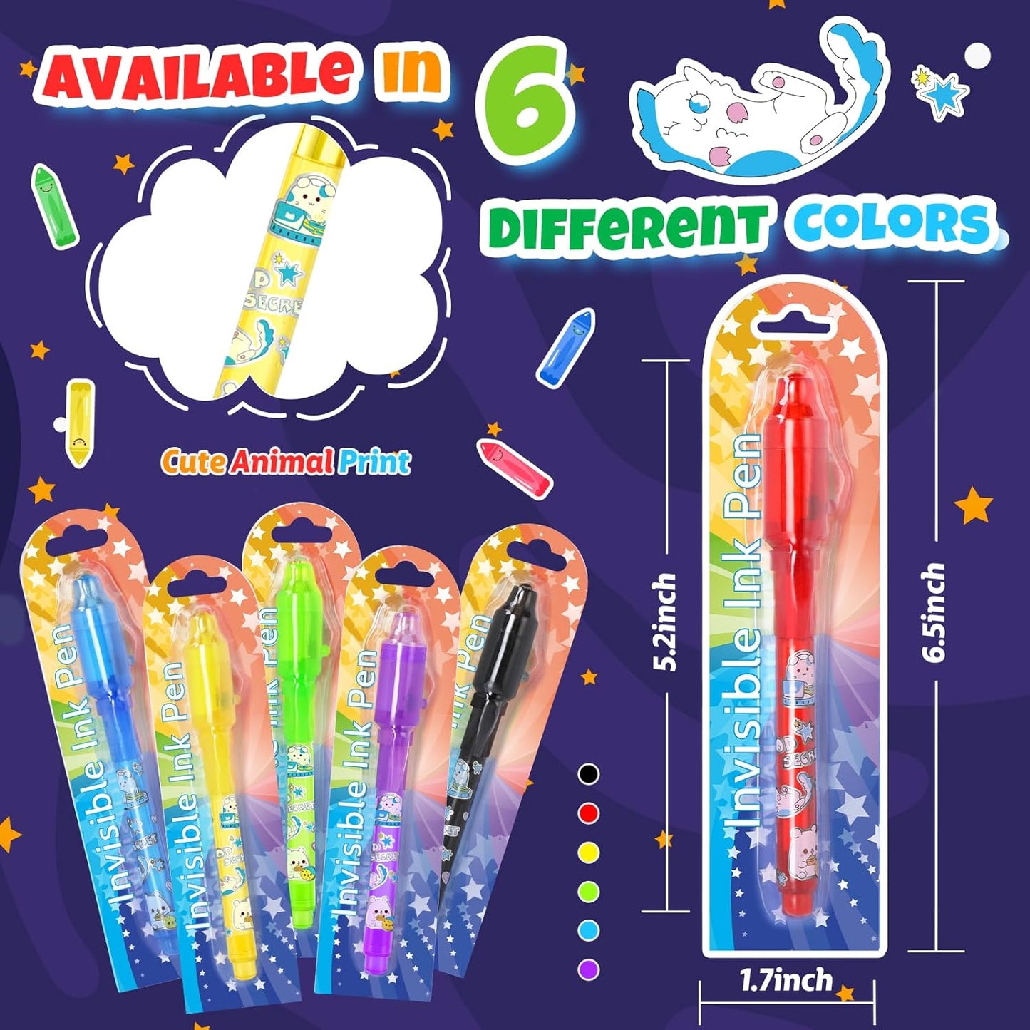 GIFTINBOX Invisible Ink Pen with UV Light for Kids, 12PCS Spy Pen Party Favors for Kids 8-12, Magic Marker for Secret Message, School Supplies Birthday Goody Bag Stuffers for Boys Girls