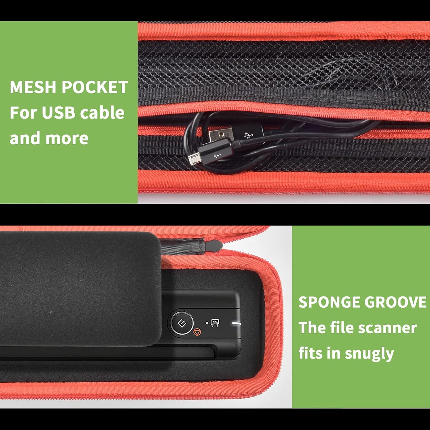 ALKOO Case Compatible with Epson Workforce ES-50/ ES-60W/ ES-55R/ ES-65WR/ DS-30/ DS-70/ DS-80W Portable Sheet-Fed Document Scanner, Storage for Epson Scanner for PC and Mac- Black (Box Only)