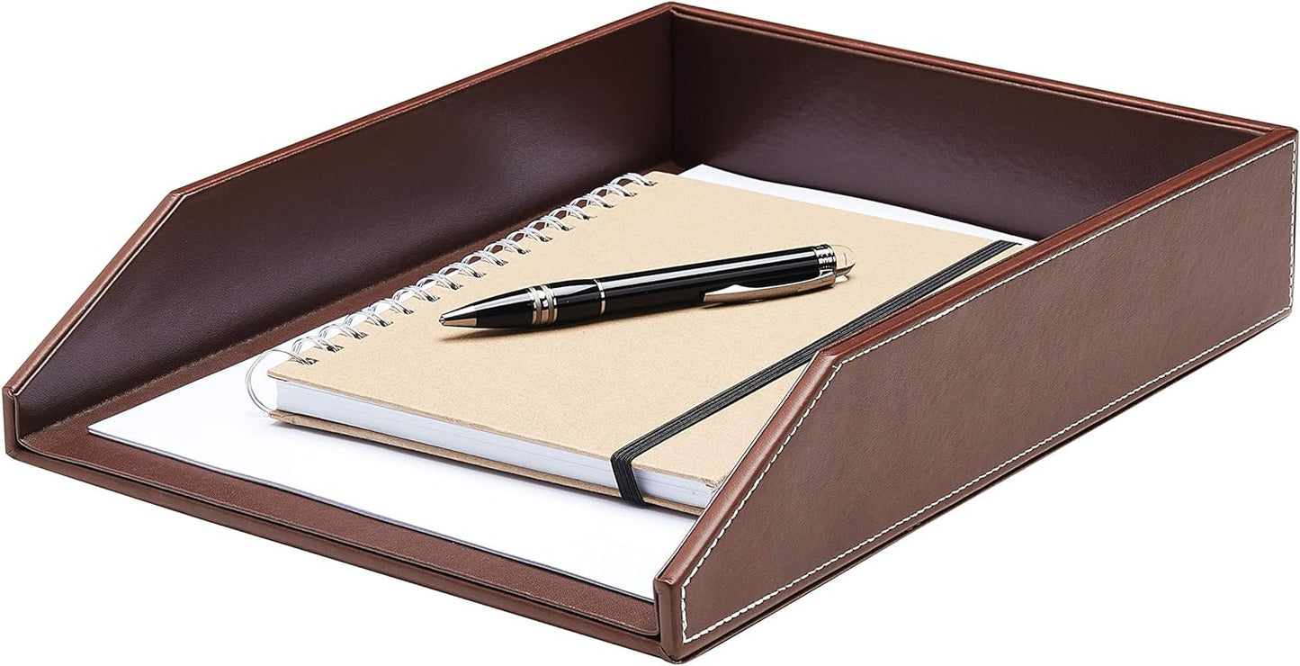 Gallaway Leather Letter Tray Desk Organizer - Paper Tray for Desk,Premium PU Leather Tray Perfect for Office Organization, Document Holder Fits A4 Paper, Stackable Drawers for Extra Desk Storage.
