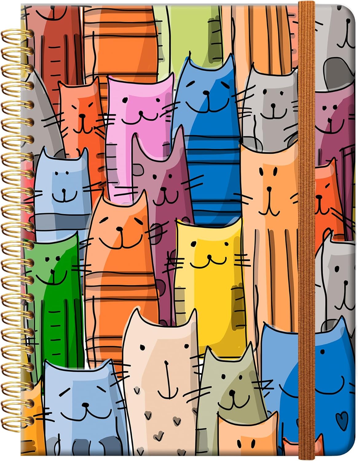 Ruled Spiral Writing Notebook,A5 Hardcover Lined College Journal for Women Lady,Fashion Puppy Watercolor Strong Twin-Wire Binding with Premium Paper,8.4" X 6",Perfect for School,Office,Home Gifts(Funny Cats)