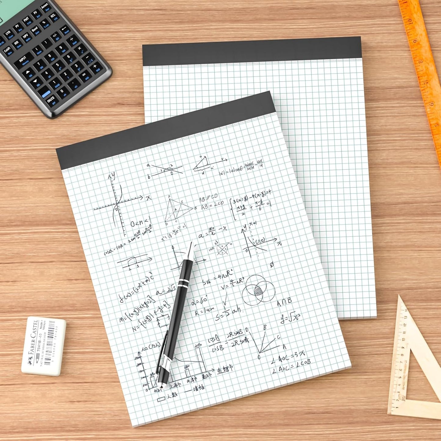 Graph Paper Notebook 8.5 x 11 Grid Paper Pad Quad Ruled, 2 Pack, 30 Sheets per Pad, White, 4x4 (4 Squares per inch), Easy-Tear Perforations, 8.5"x11" Quad Ruled Grid Paper Pad