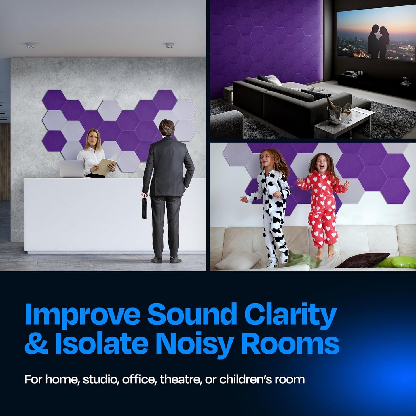 Acoustic Panels 12-Pack Soundproof Wall Panels 14"X12.1"X0.4" Sound Panels High Density Sound Dampening Panels - [Midnight Purple Hexagon]