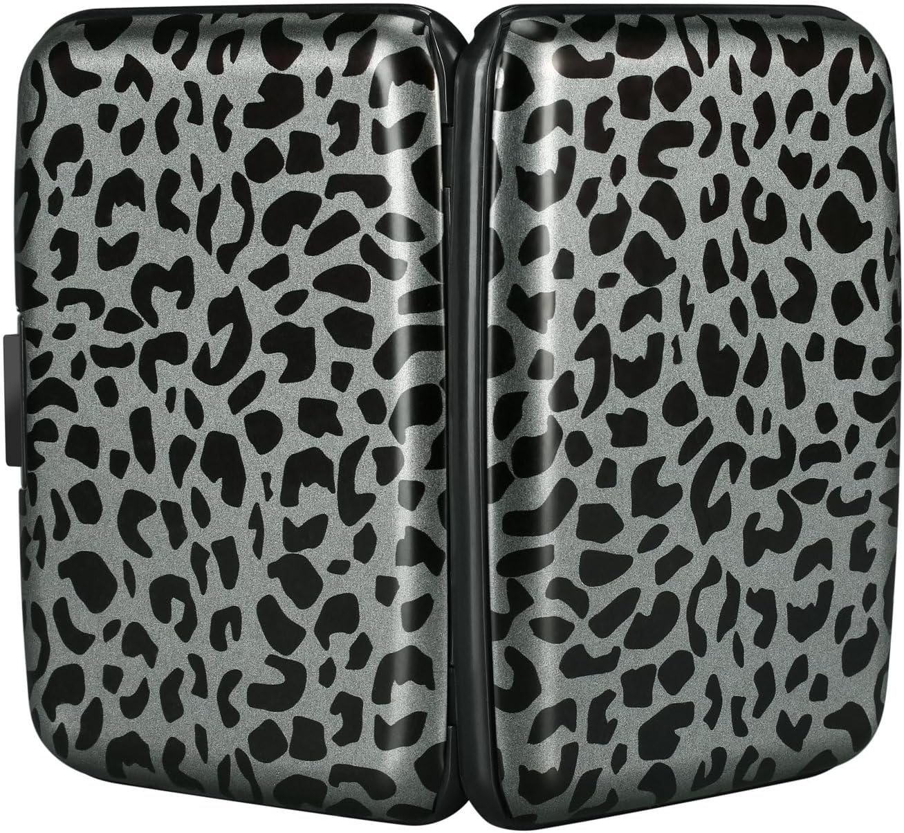 ELFISH Mini RFID Aluminum Wallet Credit Cards Holder Business Card Case Metal ID Case for Men Women(Black Leopard Print)