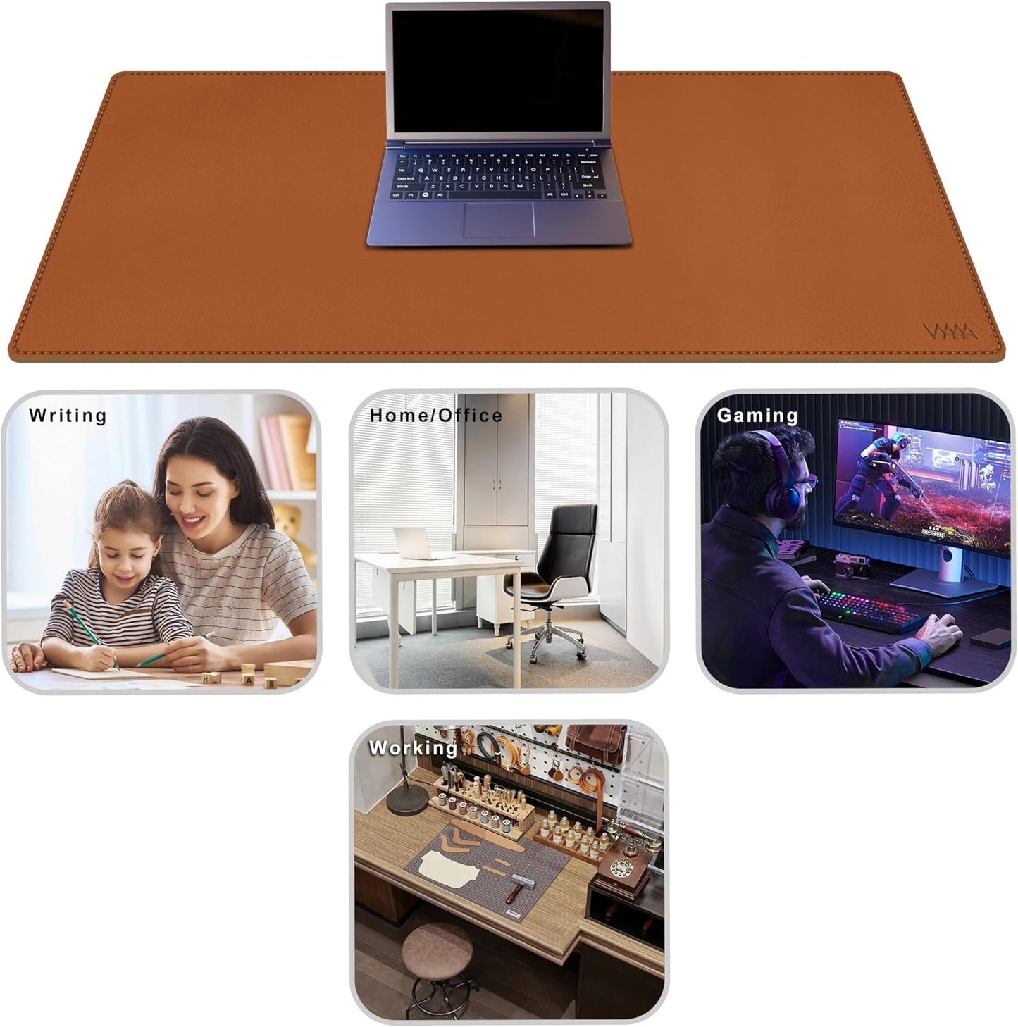 Vyaaa Cork & Leather Desk Pad, 43.3“ x 19.7” Dual Sided Large Desk Mat, Large Mouse Pad on Top of Desks for Computer, Gaming, Home or Office (Brown)