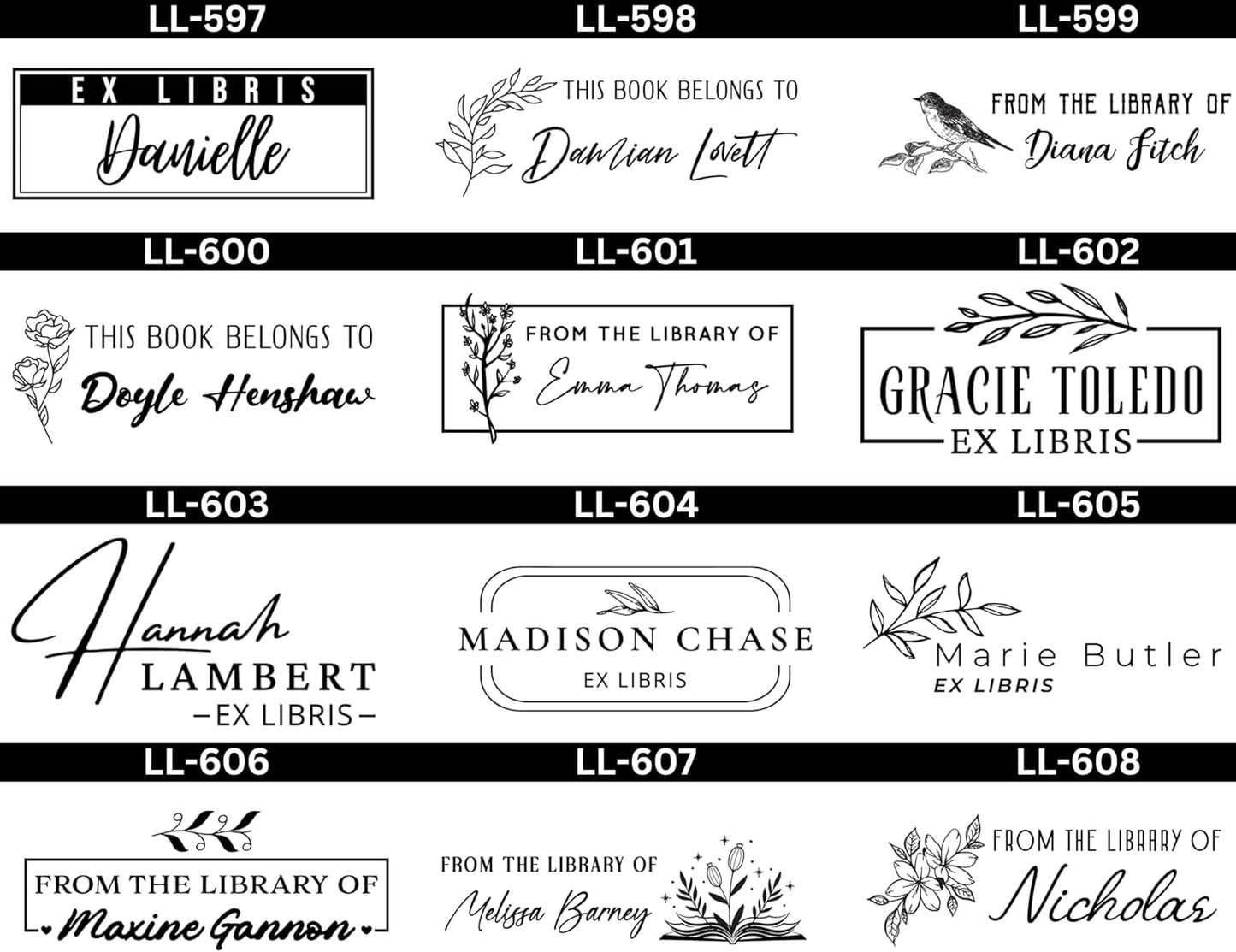 EXLIBRIS Custom Embosser Seal with Personalized Design, from The Library of Embosser, 2" x 1" Floral Book Embosser, Personalized Teacher Seal, 10+ Designs, Made with Your Name, Great Book Lover Gift