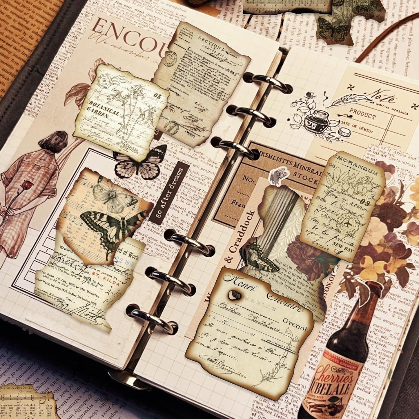 PRSTINCOL Vintage Journaling Stickers,Scrapbook Supplies for Planners,100Pcs Junk Journal Supplies with Antique Map Prints, Distressed Edges for Kids Teenagers Adults