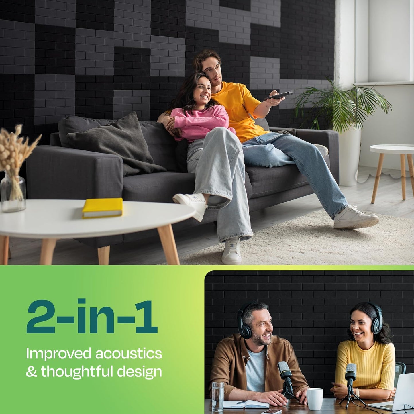 Acoustic Panels 18-Pack Soundproof Wall Panels 12"X12"X0.4" Brick Style Sound Panels Premium Sound Dampening Panels Easy Self Adhesive Installation - [Deep Black]