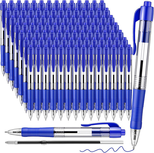 Fulmoon 100 Pcs Gel Ink Pens Retractable Ballpoint Medium Point 1.0 mm Ballpoint Smooth Writing Click Pens for Journal Writing Office Home(Blue Ink)