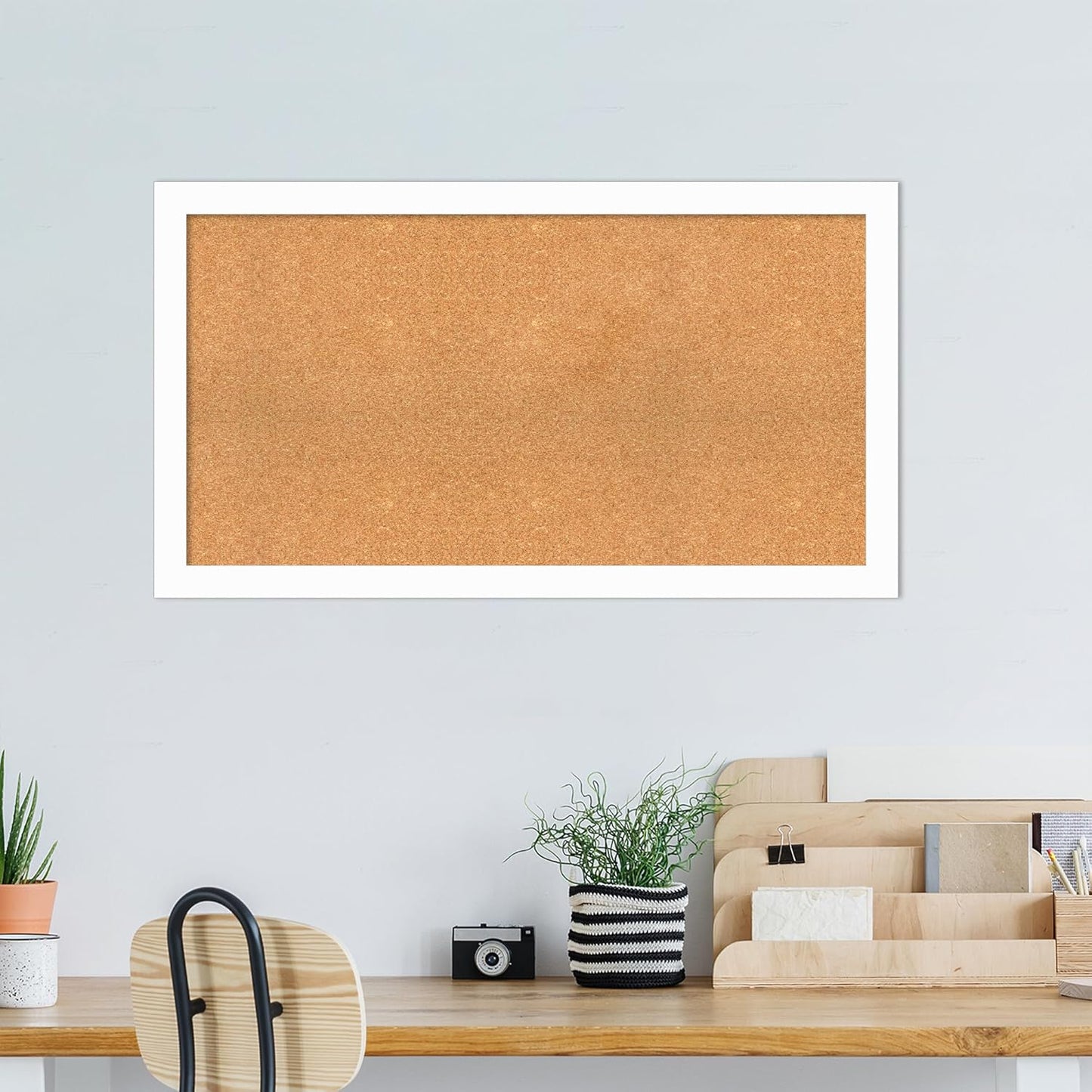 Amanti Art Natural Cork Board for Wall, 25x45 Vision Board with White Frame, Oversize Corkboard Office Decor for Home Organization, Casual Corkboard Pinboard to Display Items for Home Organization in