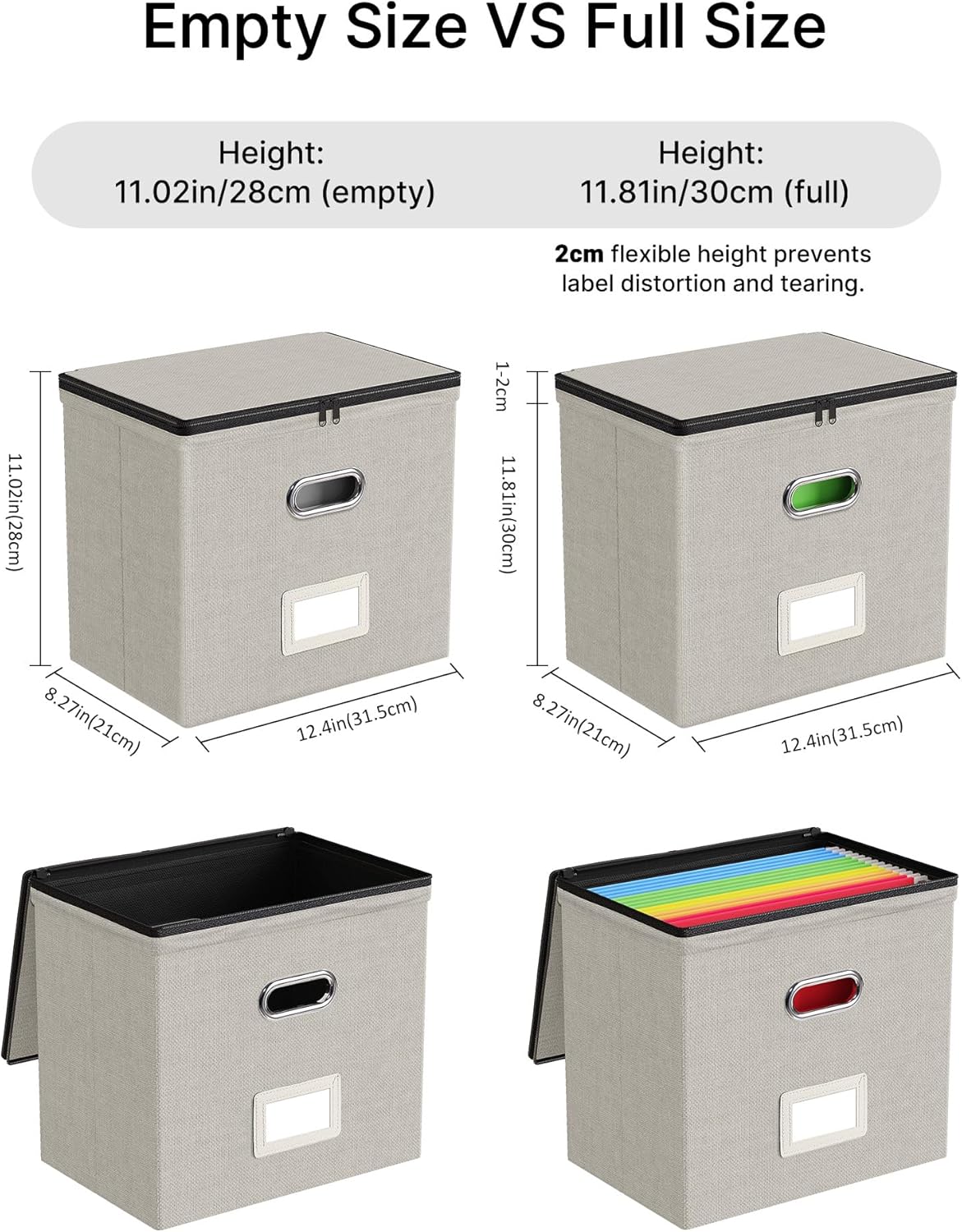 Oterri File Organizer Boxes with Lids, File Box with Mesh Pockets, Document Organizer Box for Letter Size Folders, Zippers Important Document Organizer (Beige, Small-1 Pack Without Folders)