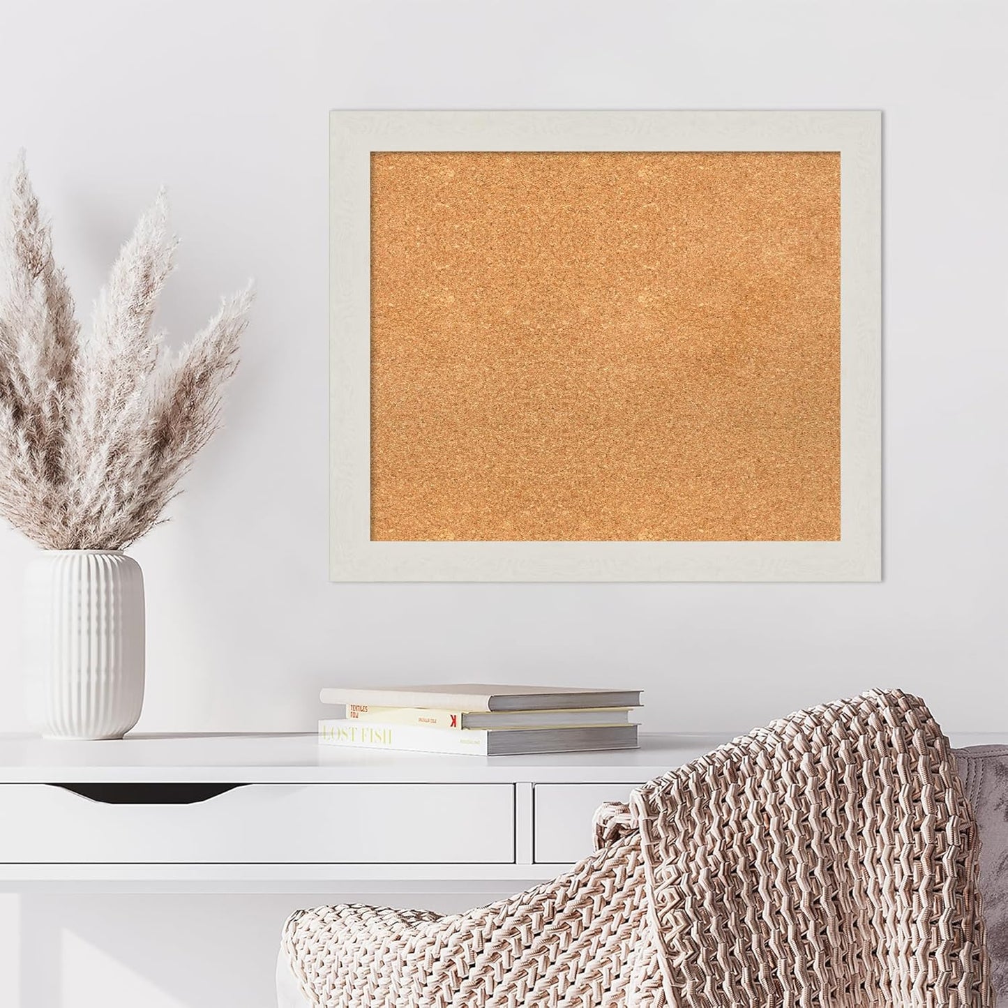 Amanti Art Natural Cork Board for Wall, 23x27 Vision Board with White Frame, Medium Corkboard Office Decor for Home Organization, Country Rustic Corkboard Pinboard to Display Items for Home
