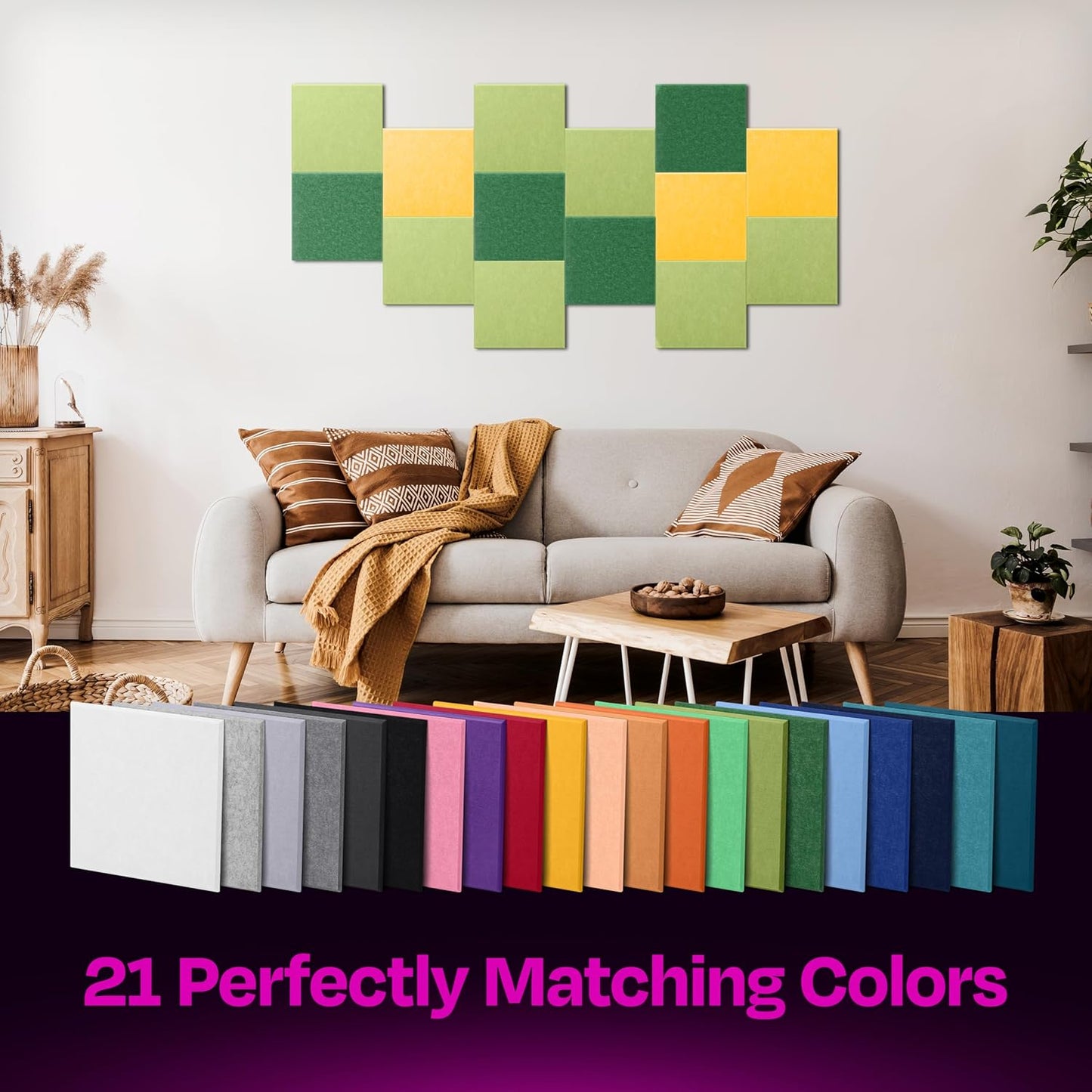 Acoustic Panels 12-Pack Soundproof Wall 12"X12"X0.4" - High Density Sound Dampening [Gin Green Square]