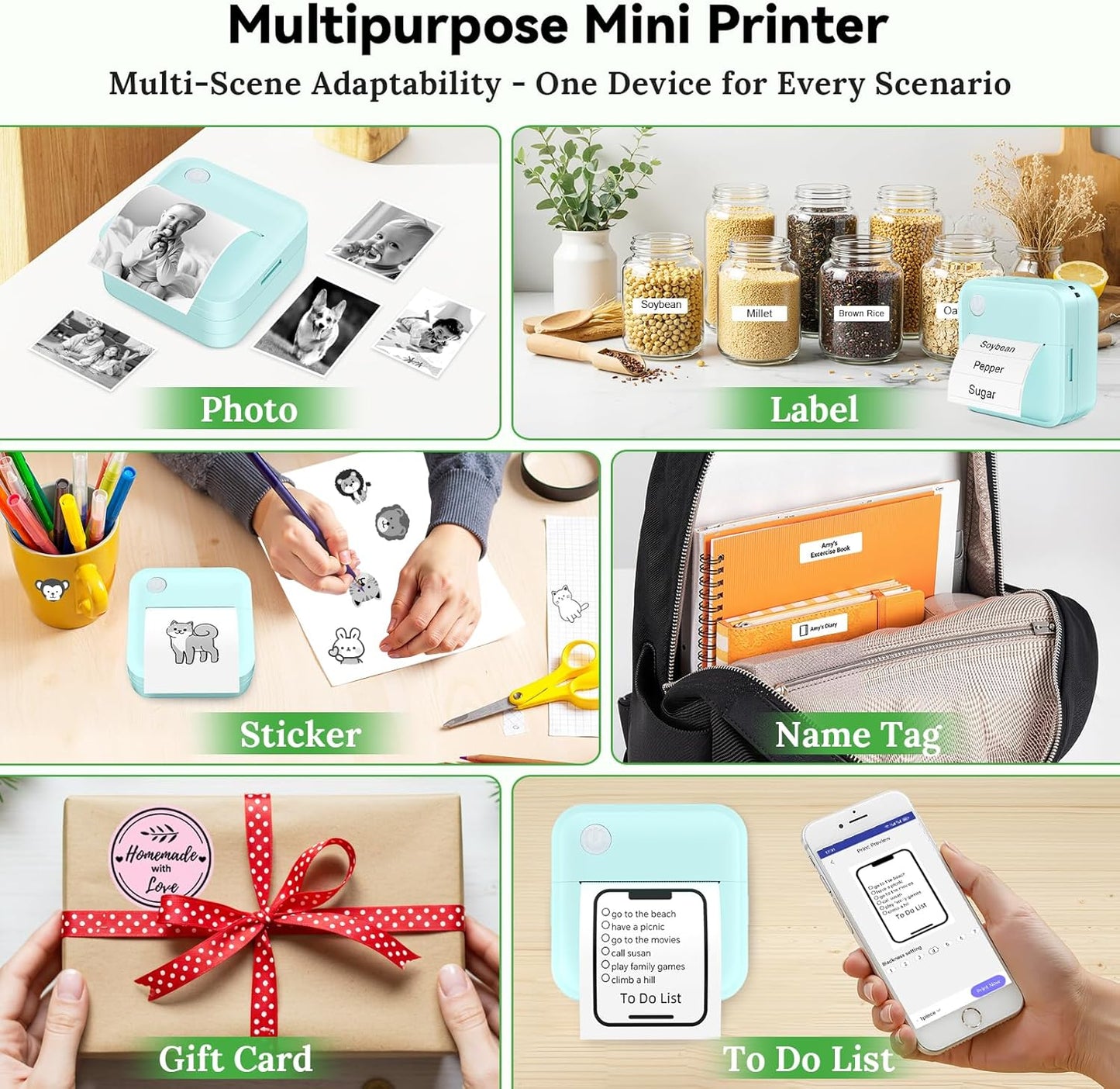 Label Maker Machine with Tape - 14 Sizes Mini Sticker Printer Bluetooth Label Printer for Home Office Organization, Portable Thermal Sticker Maker Print Pod with Multiple Templates for Phone