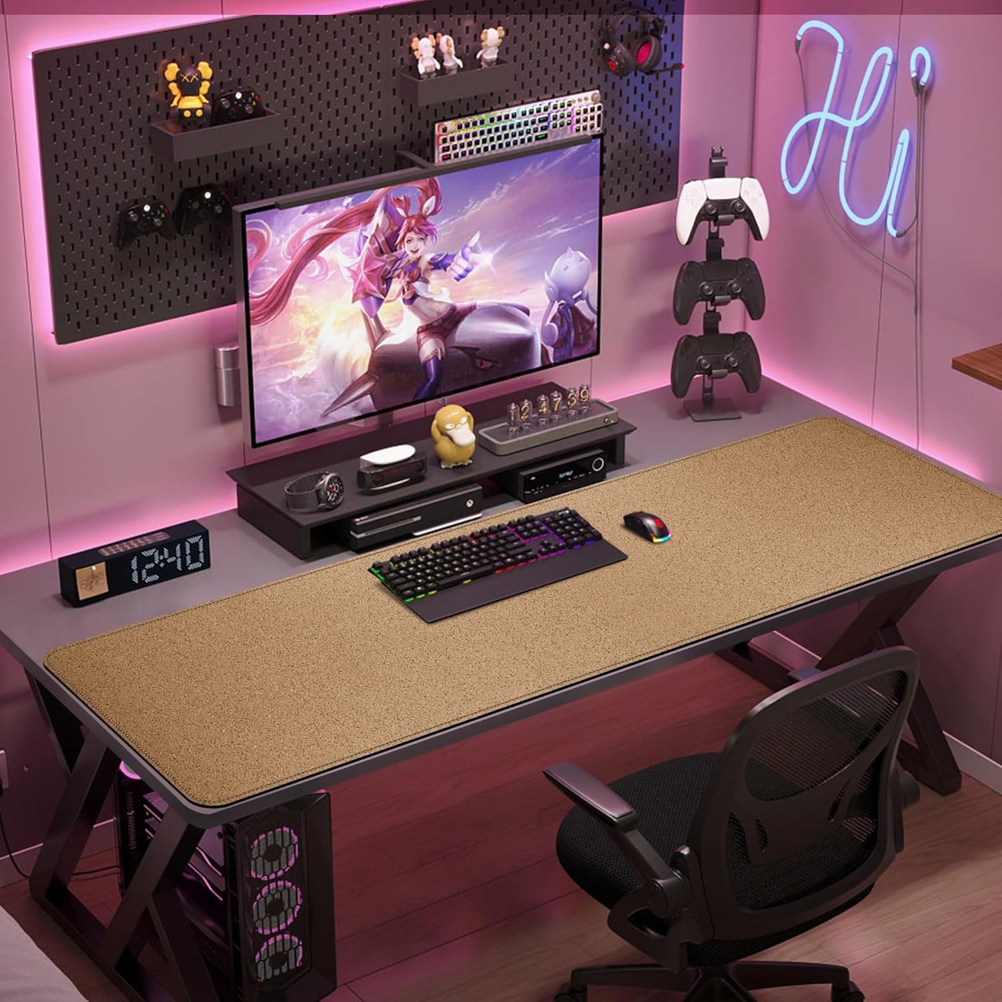 Vyaaa Cork & Leather Desk Mat, 55" x 15.7" Dual Sided Leather Desk Pad, Waterproof Extra Large Desk Mat, Large Mouse Pad，Desk Mats on top of Desks for Home or Office (Black)