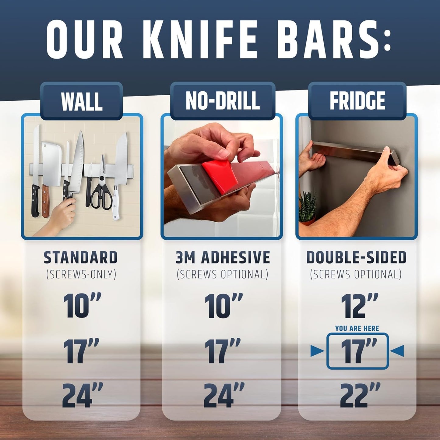 Premium Magnetic Knife Holder for Refrigerator that Doesn't Slide – 17 Inch Professional Double Sided Knife Strip for Fridge - Knife Rack/Bar With Powerful Magnetic Pull Force (Upgraded Version)